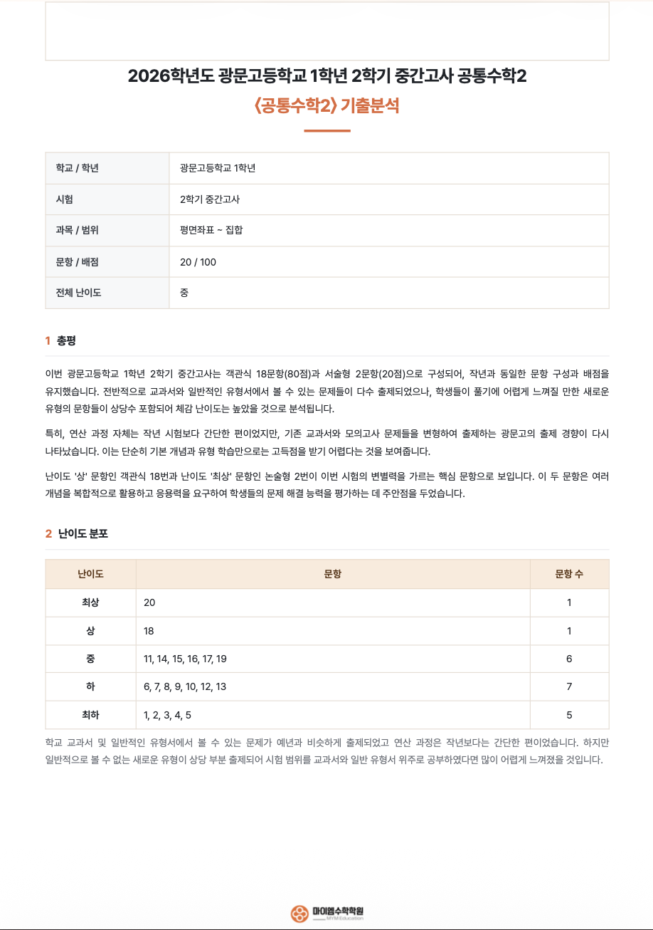 광문고등학교 1학년 기출분석 1