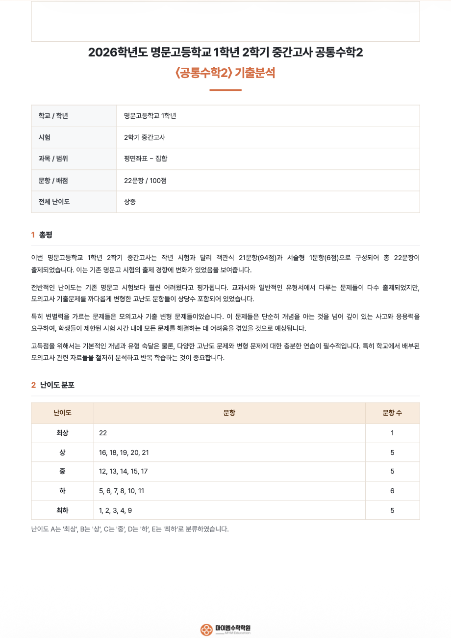 명문고등학교 1학년 기출분석 1