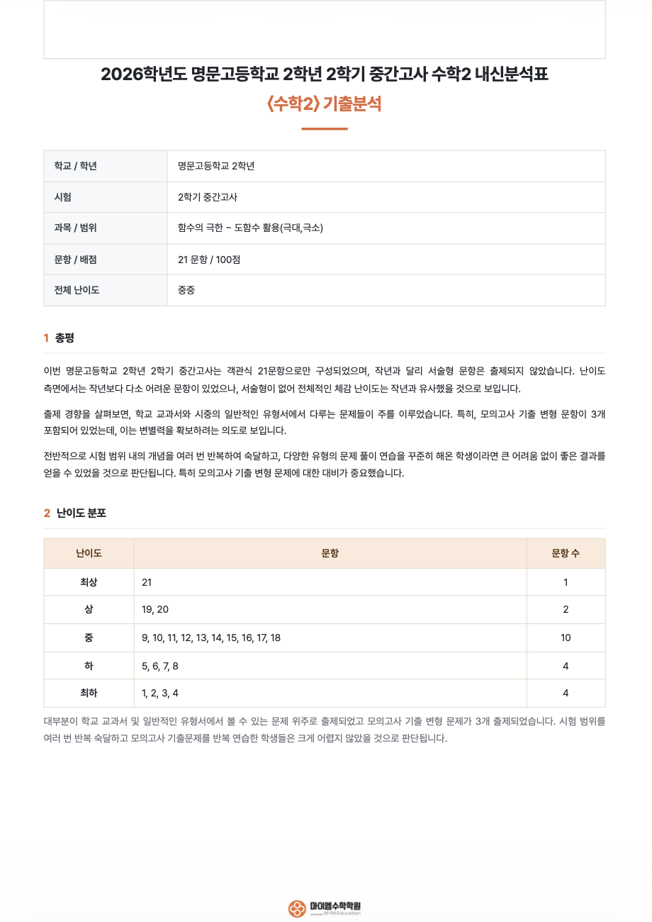 명문고등학교 2학년 기출분석 1