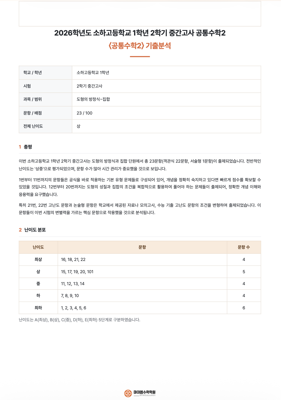 소하고등학교 1학년 기출분석 1