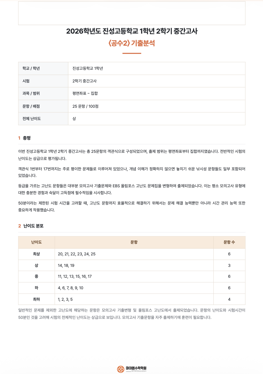 진성고등학교 1학년 기출분석 1
